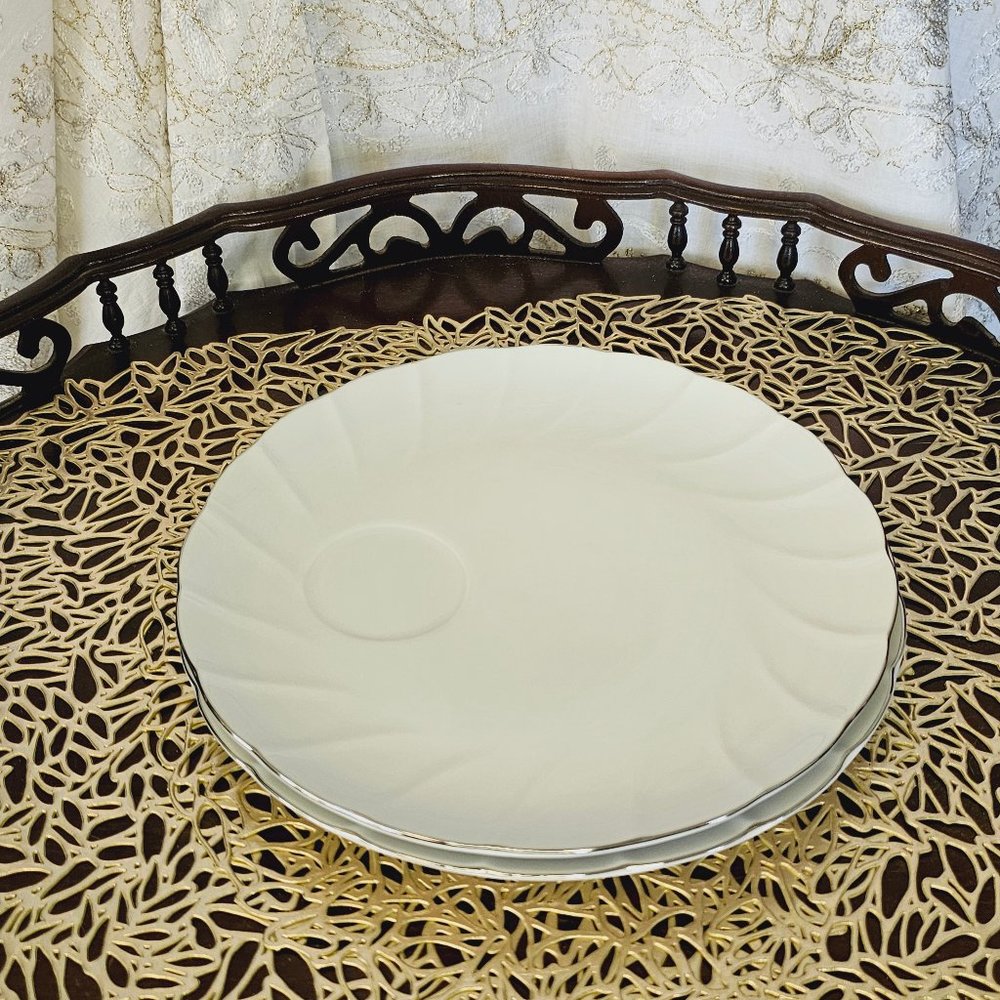 Vintage Laurel China 7285 Anniversary Porcelain 2pc Plates, Silver Rim